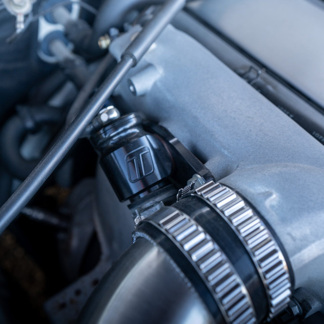 Close-up of a car engine with visible components