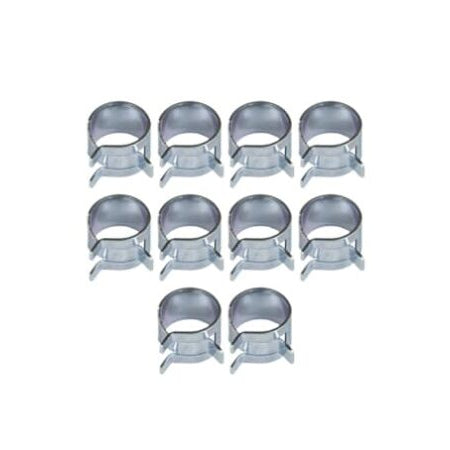 Set of metal hose clamps on a white background